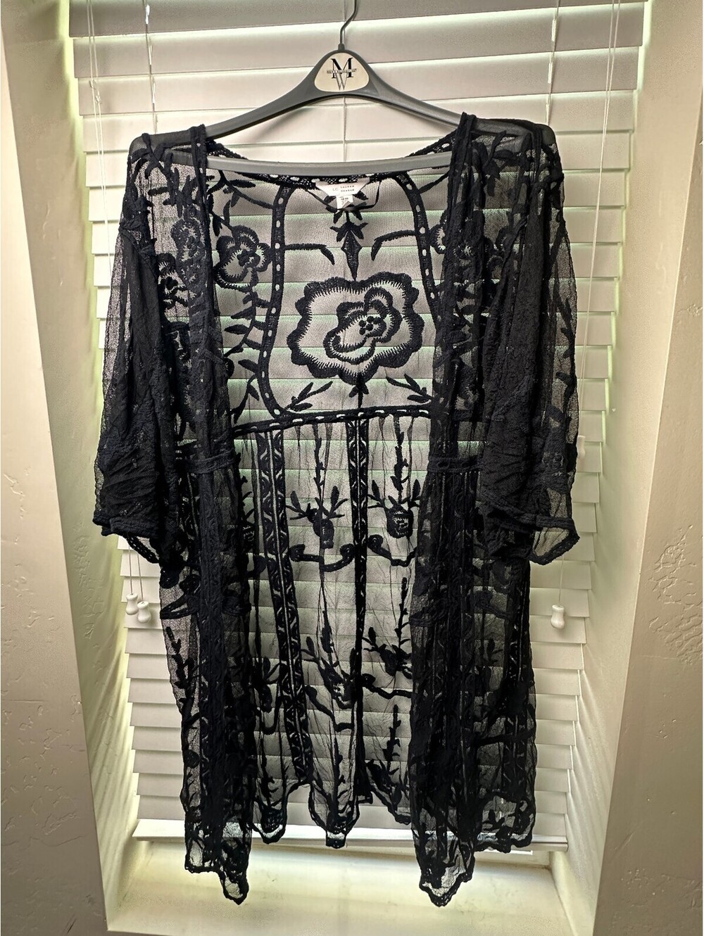 Lauren Conrad Black Floral Mesh Embroidered Kimono Cover Up